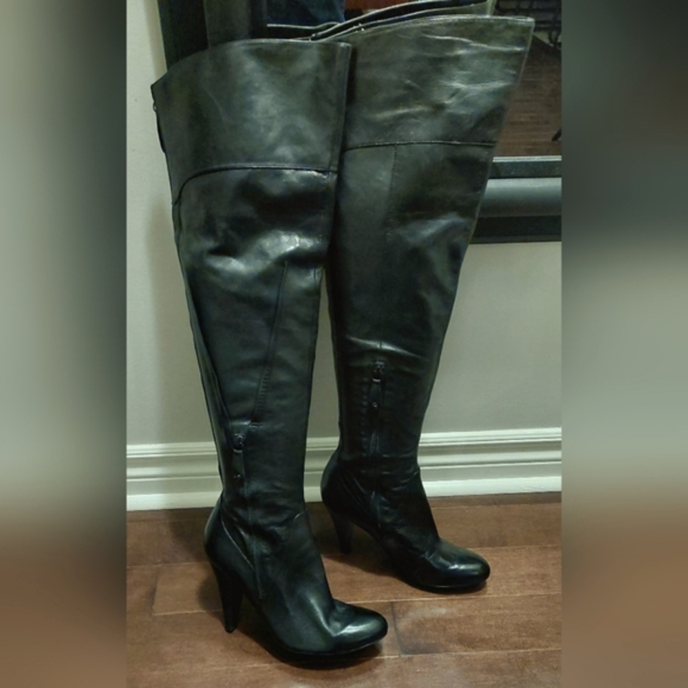 GUESS LEATHER TALL OVER THE KNEE 4" HEEL BOOTS SIZE 8